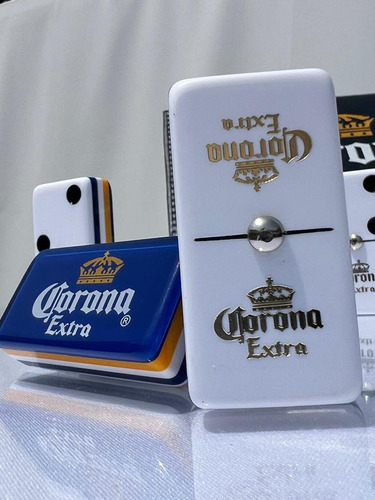 Domino Corona Extra Jumbo Fondo Azul En Estuche Tipo Libro