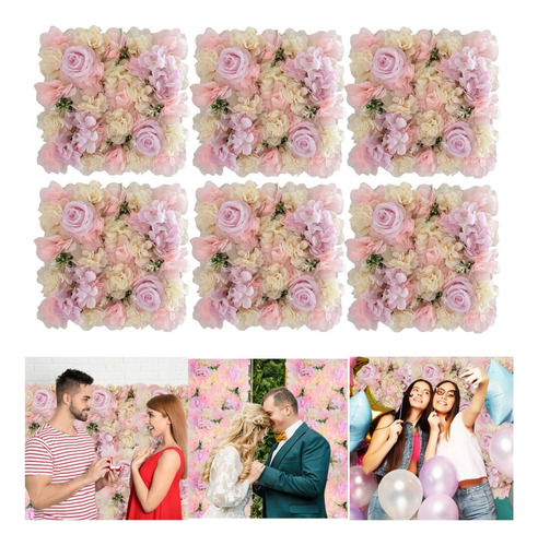 Flores Artificiales Muro Decorativos Rosas Pared 6 Panel Color Rosa