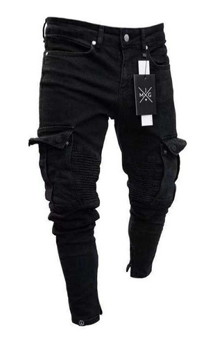 Pantalones Vaqueros Elásticos Hombre Pantalones Rotos Negros