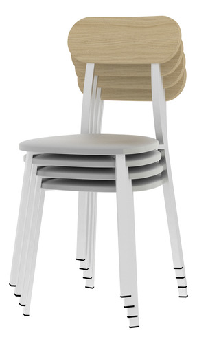 4 Sillas De Caño Blancas Con Asiento Tapizado Y Respaldo Antidesgarro Blanco Gris