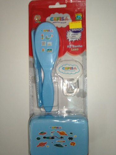 Kit Escova E Pente Bebe Banho Azul Azul