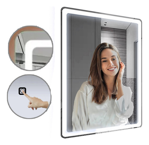 Espelho Retangular Iluminado Touch 50x70 Com Led Embutido Banheiro Quarto Salão Luuk Young 5070r Cor Da Moldura Branco Quente 110v/220v