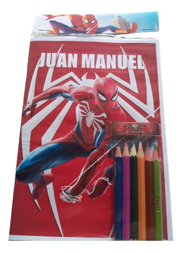 Libro Para Colorear Hombre Araña Spiderman Con 6 Lapices