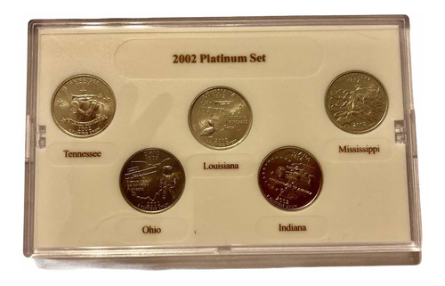 Set 5 Monedas 25 Cents Serie Platinum 2002 Philadelphia Mint