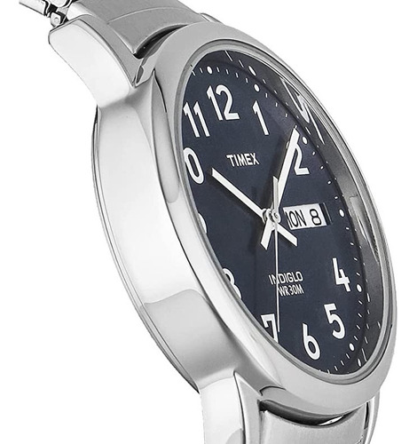 Reloj Hombre Timex T20031 Easy Reader Reloj Con Banda De Ex Color de la correa Plateado Color del bisel Plateado Color del fondo Azul