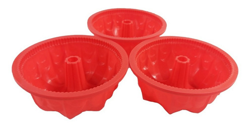 Jogo C/ 3 Formas De Silicone P/ Bolo E Pudim 200 Ml Cor Vermelho