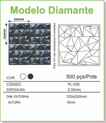 50 Placas Pvc 3d 25x25cm Branco Diamante Moderno Quarto Top | MercadoLivre
