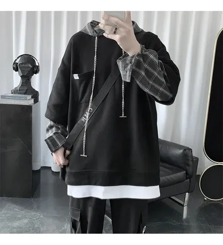 Sudadera Con Capucha De Patchwork A Cuadros Para Hombre - Es
