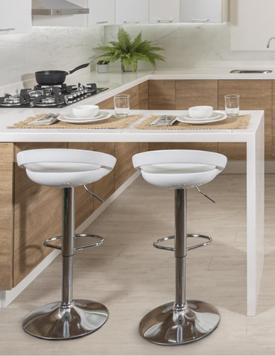 Set De 2 Bancos De Cocina Sillas Altura Ajustable Acabado de la estructura Brillante Color Blanco