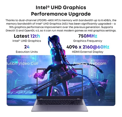 Chuwi Portátil 15.6 Pulgadas, 8gb Lpddr5 Ram 256gb Ssd, I...