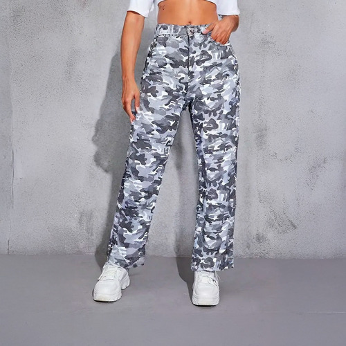 Jean Camuflado Mujer Pantalon Para Dama Wide Leg Tiro Alto
