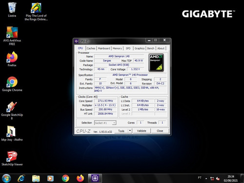 Processador Amd Sempron 140 2.70 Ghz Am3 Soquete Am2+ Am3