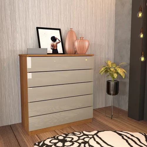 Cômoda 5 Gavetas Mdf Premium Tcil Cor Cinamomo/Off white