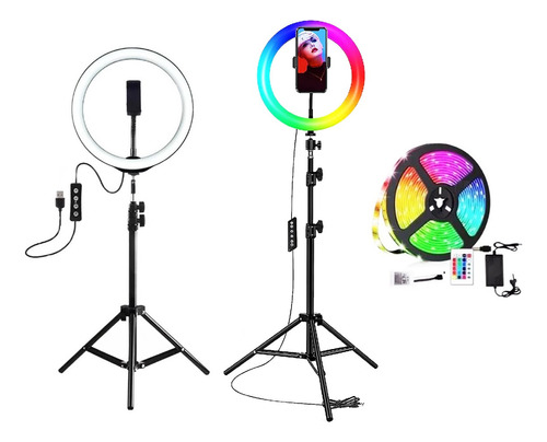 Kit Aro Selfie 30cm + Aro Anillo Rgb 26 + Tira Luz Led 5050 