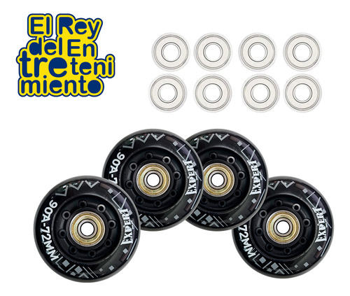 Imagen 2 de 4 de Set Ruedas Silicona Patín Rollers 72mm +8 Rulemanes - El Rey