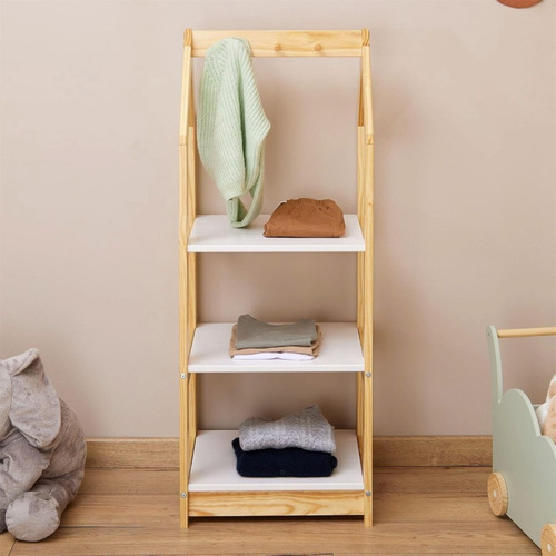 Perchero Infantil Montessori Con Estantes Mueble Ropero Niño Marrón Claro
