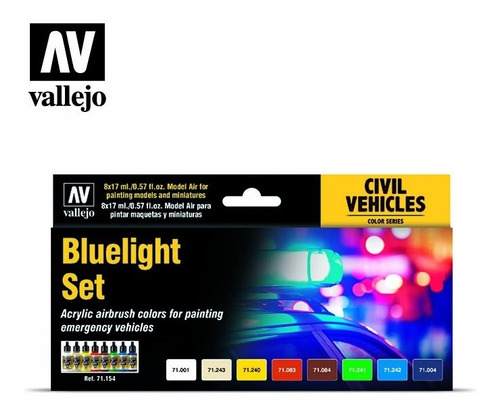 Kit 71154 Bluelight Set Vallejo Modelismo Miniatura Tintas