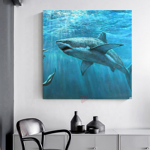 Cuadro Tiburones Mar Ctb5 Canvas Grueso 120x120