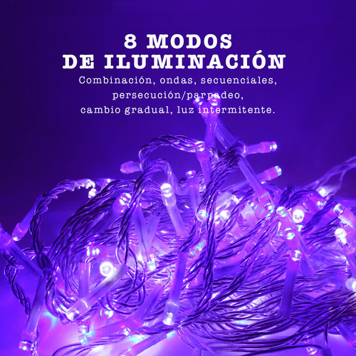 3 Series Navidad 140 Luces Led 7 Mts Morado 8 Tiempos