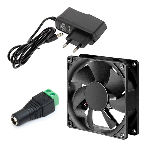 Fonte 12v + Fan 80mm + Conector Fêmea P4