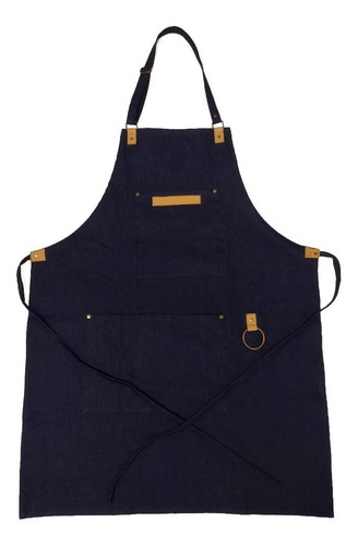 Imagen 3 de 7 de Delantal Denim Jean Y Cuero Con Porta Repasador Bolsillos