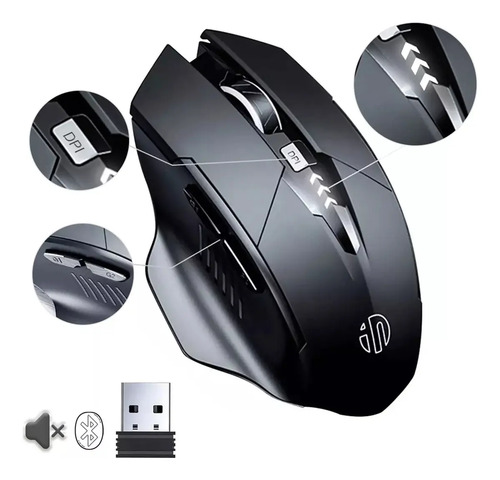 Ratón Inalámbrico Gamer Bluetooth Recargable Negro Conexión USB-C 3 DPI Inphic A1