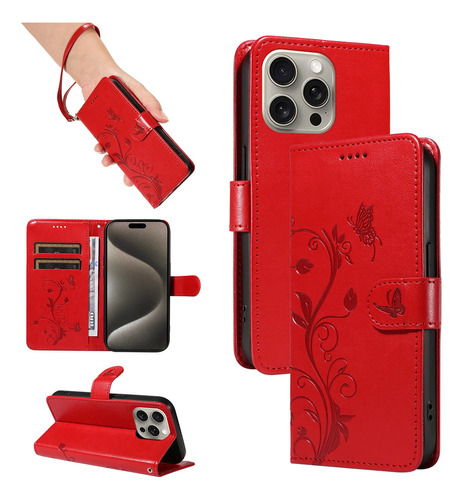 Z Funda De Piel Emboss Flower Card Solt Wallet Para iPhone