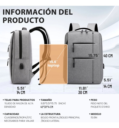 Mochila Para Laptop 15.6 Impermeable Con Usb - Backpack Mochila Negra 25l Multifunción, Estilo Casual/profesional Para Oficina, Universidad O Viaje Color Azul