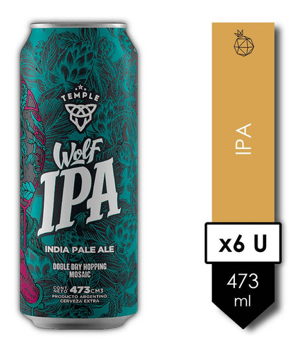 Imagen 1 de 9 de Temple Wolf Ipa . Cerveza . 473ml X 6 - Tomate Algo® -