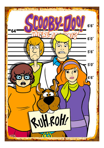 1 Cartel Metal Aluminio Estamp Scooby Doo Arrestado 40x28 Cm