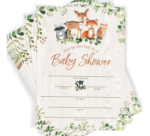 Printed Party Invitaciones Y Sobres Para Baby Shower, Animal