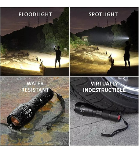 Imagen 4 de 8 de Linterna Led Potente Tactica Militar Recargable Caza Pesca