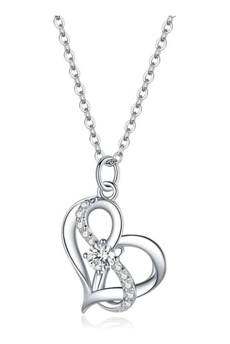 Collar Mujer Dije Corazón Infinito Amor Fabricado En Plata 