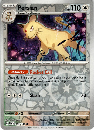 Persian Reverse Holo 151  Pokémon Tcg+10 Cartas