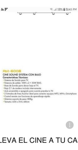 Barra Cistema De Sonido Marca Abit 6008 Mp3/mp4, Smartpho