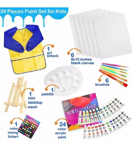 Juego de pintura y caballete para niños – Kit de pintura acrílica de 1