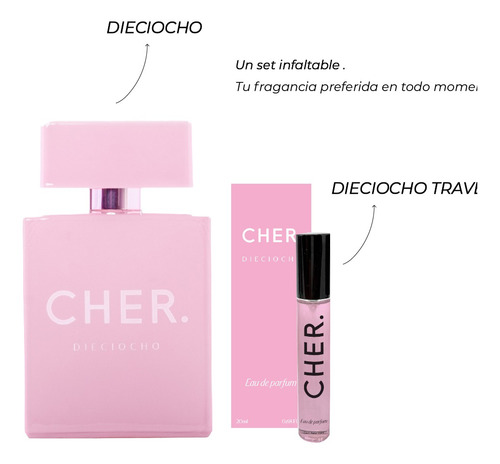 Imagen 2 de 6 de Set Perfume Mujer Cher Dieciocho 100 Ml Edp + Talla 20 Ml