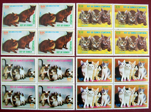 Guinea Ecuatorial, Gatos Serie 7 Bloques X 4 1974 Mint L6029