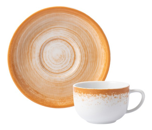 Taza De Café Con Plato Porcelana Schmidt Esfera Color Color Naranja