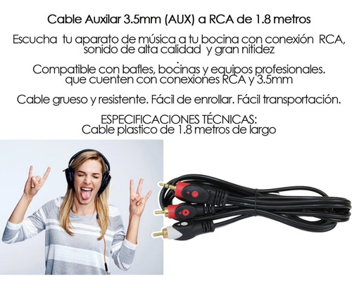 Imagen 2 de 3 de Cable Auxiliar De Audio 2 Rca A 3.5mm Bocina Bafle Sonido