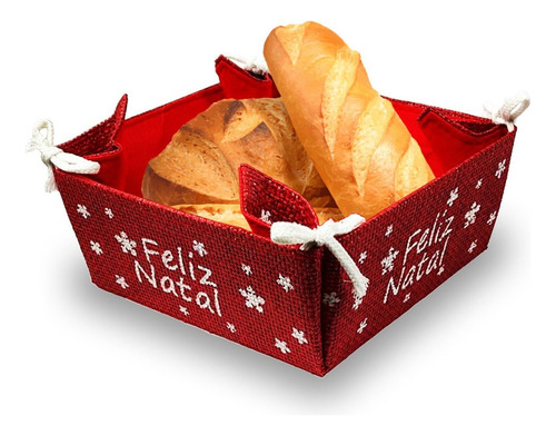 Enfeite Cesta Cestinha Mesa Pães Fruta Decoração Natalina Cor Vermelho