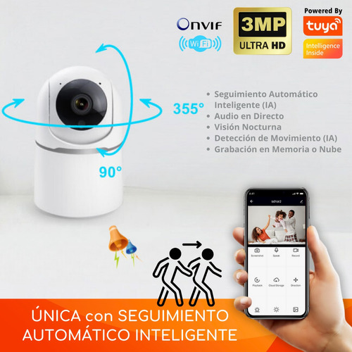 Cámara Seguridad Wifi Inteligente 2k 3mp, Audio-motorizada