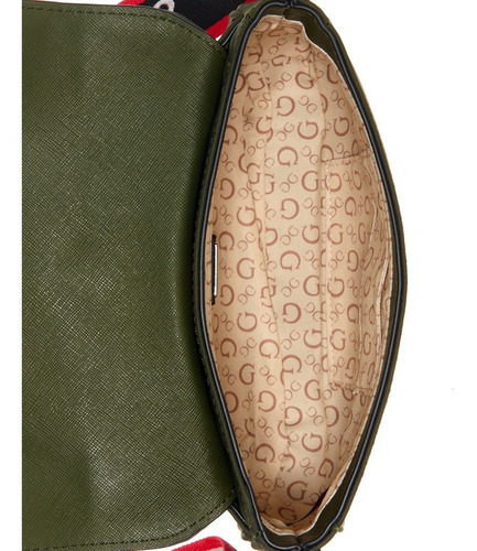 Bolsa Guess Carbondale Crossbody Flap Color Verde Para Mujer Acabado de los herrajes Niquel Color Verde olivo Diseño de la tela Liso