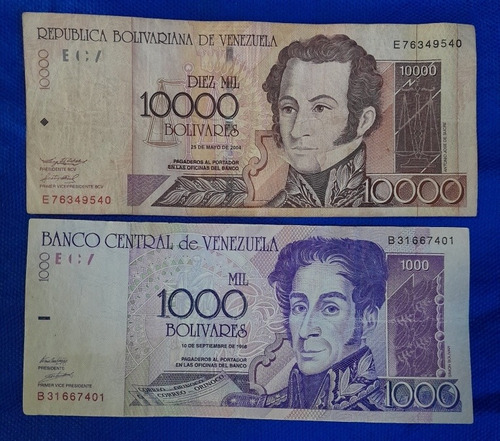 Lote De 2 Billetes Antiguos De Venezuela, En Buen Estado 