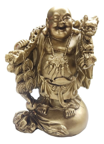 Figura De Buda Dorado Dinero Prosperidad Feng Shui 19 Cms