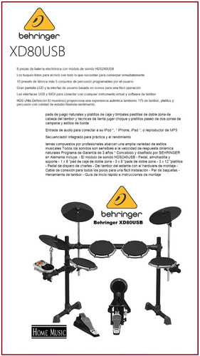 Bateria Electronica Behringer Xd80usb Completa Midi