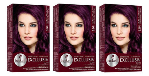 Haskell Coloraçao haskell ton 826 louro claro violeta verm-kit c/3un tom louro claro violeta vermelho