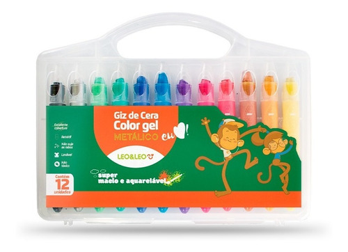Giz De Cera Color Gel Metálico 12 Cores Leo E Leo