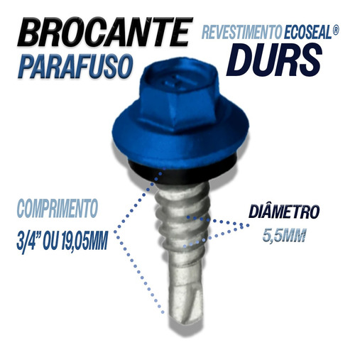 Brocante Durs Ecoseal #12 X 3/4 Azul Ral 5010 Kit C/ 250pcs