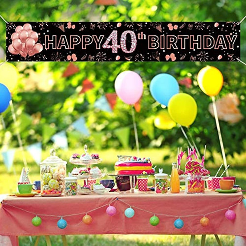 40 Cumpleaños Banner Decoraciones Para Mujeres, Oro Rosa